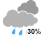 Cloudy with 30 percent chance of showers. High 10. Chance of showers (30%)